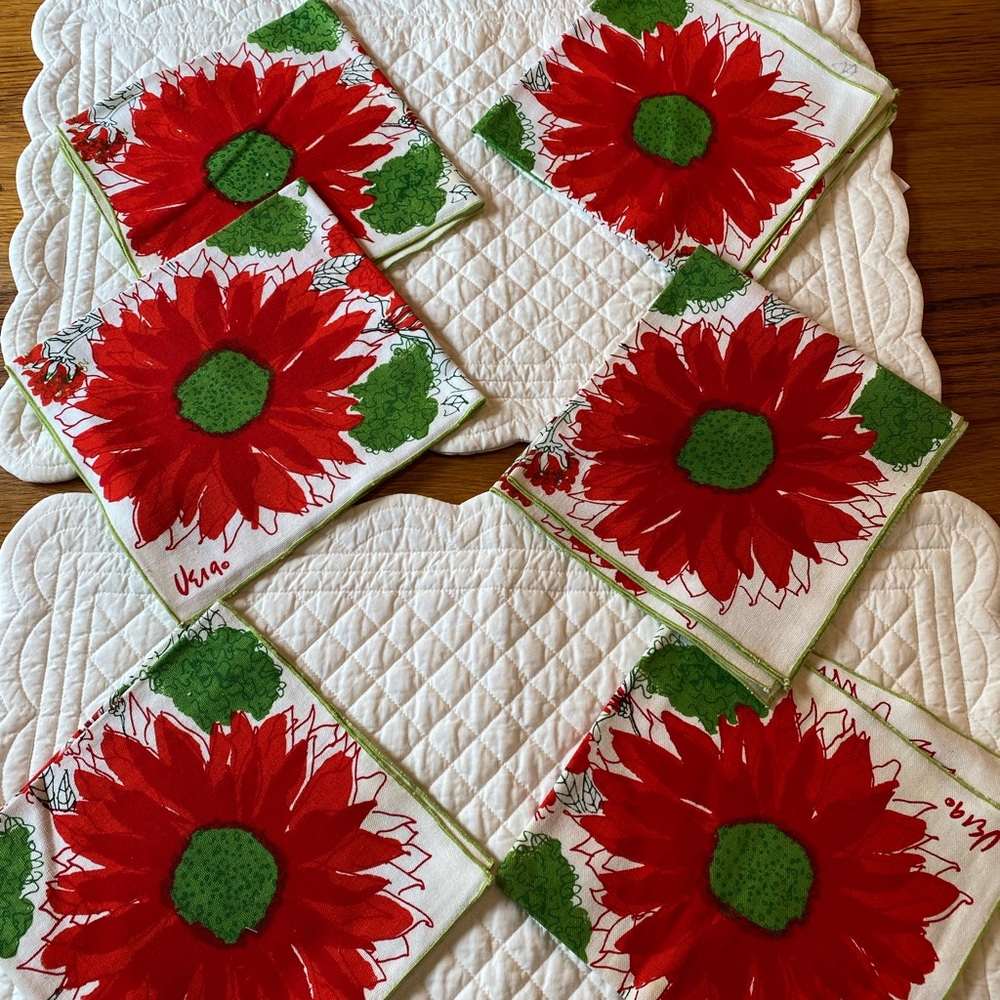 Vintage Vera Neumann Napkins (6) Red Green White